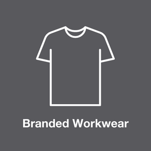 a logo of a t-shirt and the caption branded workwear