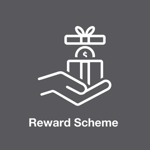 a logo of a hand giving a gift with the caption reward scheme