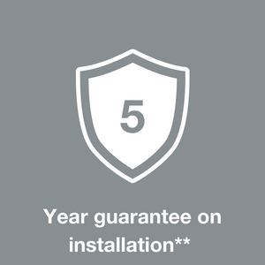 a logo of a shield with the number 5 and the caption year guarantee on installation**