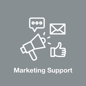 social media logos with the caption marketing support